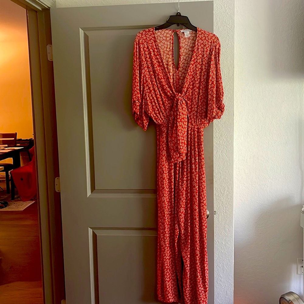 Red flowers Summer Jumpsuit Medium